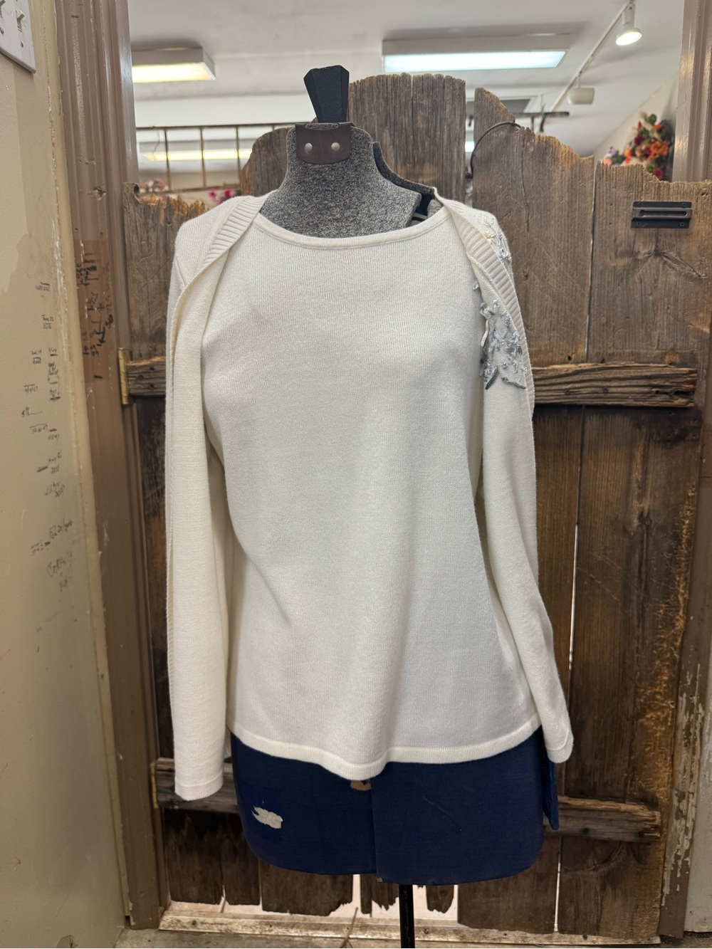 Sag Harbor Ivory Embellished Shoulder Knit Sweater